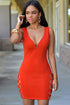Orange Womens V Neck Sexy Loaded Dress